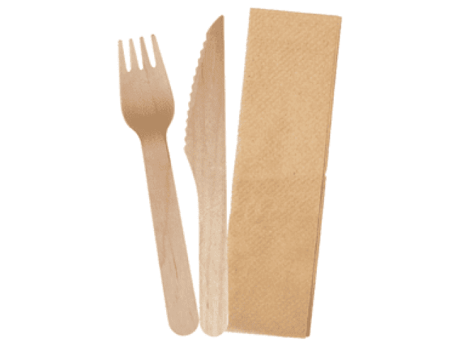 Wooden Cutlery Pack (fork, knife, napkin)